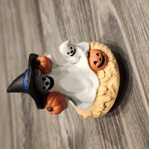 EUC Vtg 2000 Koto Ghosts & pumpkins Candle Jar Topper 3 1/4" diameter